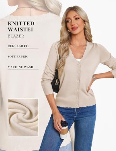 GRACE KARIN Lightweight Summer Button Up Cardigan Sweater for Women Beige M - Thumbnail 4