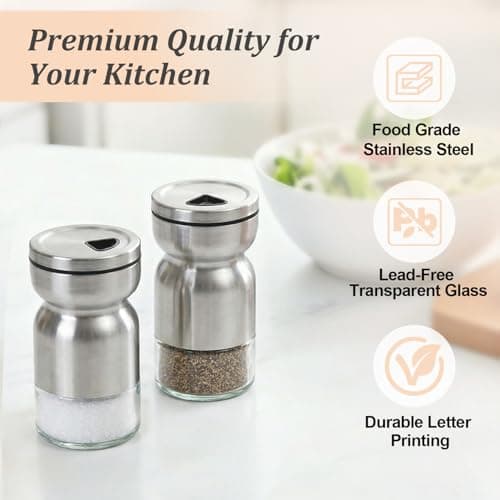 Salt and Pepper Shakers Set Glass, 4 oz Salt Pepper Containers with Adjustable Pour Holes, Glass Bottle & Stainless Steel Outlook for Kitchen Cooking, BBQ, Bar, Table, RV, Camp (Silver) - Thumbnail 6