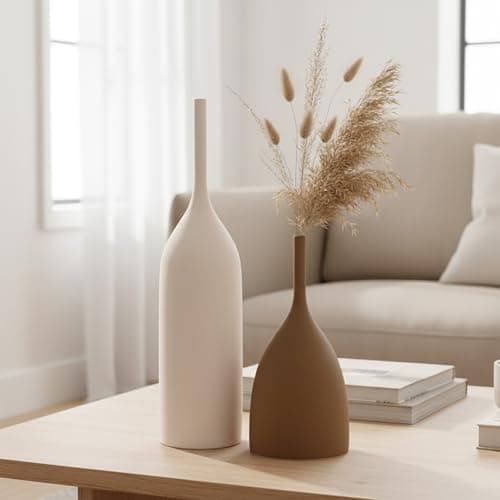 DecoVlog Ceramic Vases Set of 2, Modern Boho Vases for Centerpiece Decor, Matte Minimalist Neutral Vases for Home Decor, Living Room, Bookshelf, and Entryway Table Decor (Multicolor-2) - Image 1