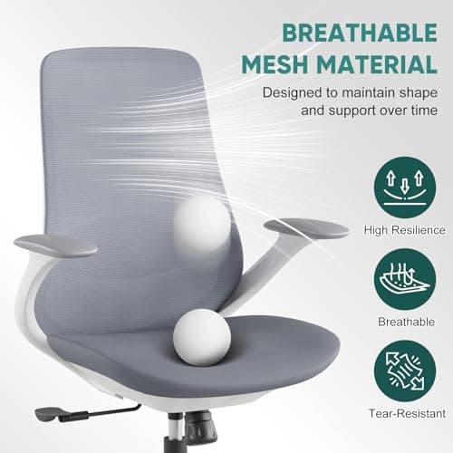 Ergonomic Mesh Office Chair, 330LBS Executive Desk Chair with Lumbar Support, 2D Armrests, Comfy Swivel Computer Task Chairs for Long Hours (Grey) - Thumbnail 3