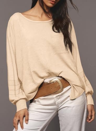 Dokotoo Cute Tops for Women Long Sleeve Shirts Trendy Beige Tops Womens Business Blouses Dressy Casual 2026 Spring Fashion Trendy Shirt with Pocket Loose Fit Tee XX-Large - Thumbnail 2