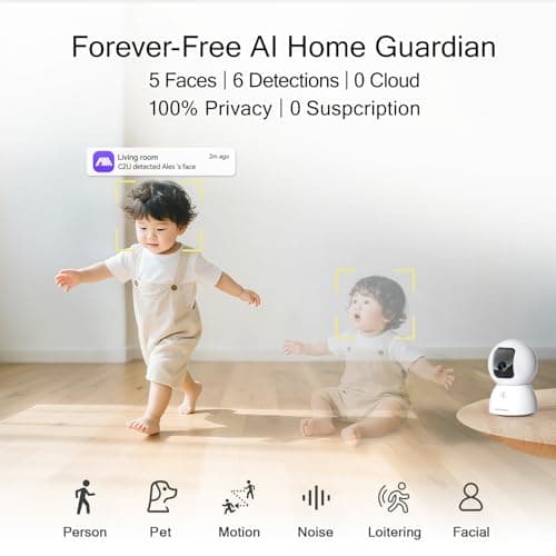 CINMOORE 5G Security Camera Indoor, 3K Pet/Dog Camera with Speaker/Phone App, PTZ WiFi Baby Monitor Cameras for Home Security, 0-Glow Night Vision 2-Way Talk, AI Tracking Facial Recognition Time Lapse - Thumbnail 4