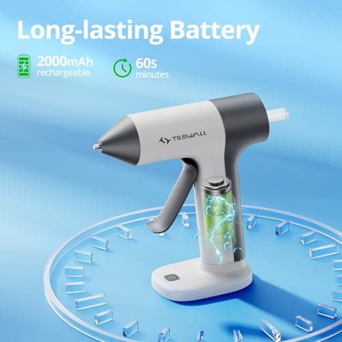 Tilswall Cordless Glue Gun, 4V Fast Preheating Hot Glue Gun with 20pcs Premius Glue Sticks(20x140mm), 2000mAh Type-c Rechargeable, Suitable for DIY Craft, Home Repaire – White - Thumbnail 2
