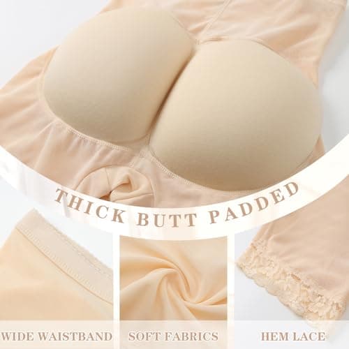 Padded Underwear for Women Butt Lifter Panties Booty Pads Butt Enhancer Lace Boyshorts Shapewear (#1 Beige-mid Waisted X-Small) - Thumbnail 4