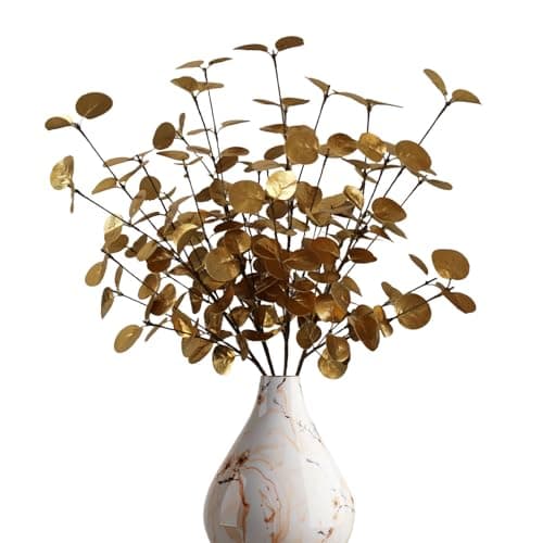 siqifloral 4PCS 24" Gold Artificial Eucalyptus Stems – Faux Eucalyptus Leaves Christmas Greenery for Vase Decoration, Rustic Home Table Centerpiece, Wedding & Farmhouse Decor - Image 1