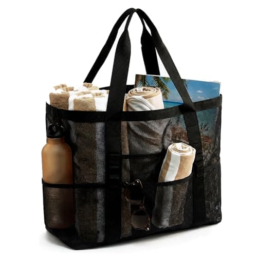 JOYPICKS Mesh Beach Bag-Large Beach Tote for Women with Zipper Pocket, pool cruise travel swim, Toys & Vacation Essentials - Image 1