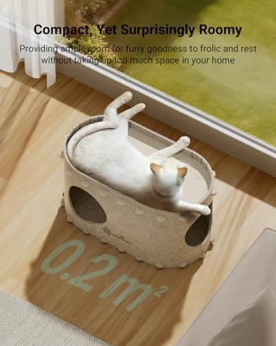 DownyPaws Cat House for Indoor Cats, Cat Bed Cave for Multiple & Large Cats Up to 22 Lbs, Scratch Resistant, Foldable Peekaboo Kitten Caves Tunnel Enclosed Bed, PeekaPurr, Cream - Thumbnail 3