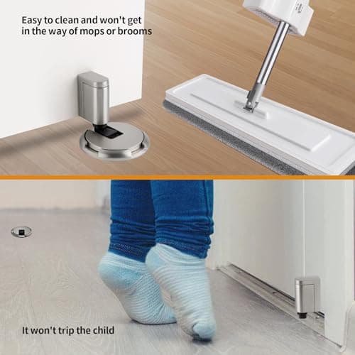 Bak Bo Windproof Door Stoppers 1 Pack Adjustable Bottom of Door Holder Indoor No Drilling Heavy Duty Mechanical Floor Door Stop with Screws and Adhesive Catch Door Keep Door Open Brushed Nickel BN-1 - Thumbnail 5
