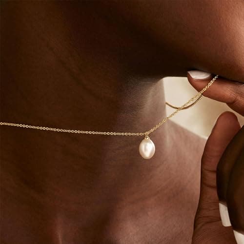 Decholly Gold Pearl Necklaces for Women Trendy, 14K Gold Plated Dainty Necklace Simple Pearl Necklace Women's Jewelry Friend Birthday Wedding Jewelry Gifts for Women - Thumbnail 4