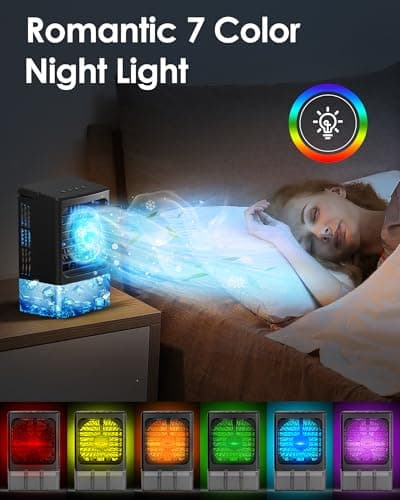 Portable Air Conditioners，Upgraded Portable AC Small Air Conditioner Personal Air Cooler Mini Evaporative Cooler 3 Wind Speed Portable Small AC with 7 Night Light for Room Home Bedroom Office - Thumbnail 4