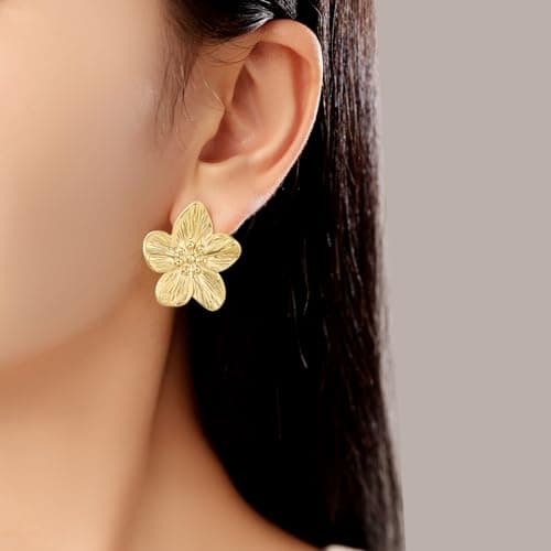 EINNULEIN Gold Flower Earrings 18K Gold Plated Flower Statement earring For Women Trendy Floral Stud Earrings Hypoallergenic Jewelry Gifts for Her - Thumbnail 2