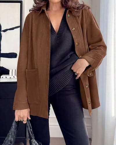 BTFBM Faux Suede Jacket Women Fall Fashion 2026 Leather Jackets Long Sleeve Button Down Winter Coats Shackets Outerwear(Brown, XX-Large) - Thumbnail 5