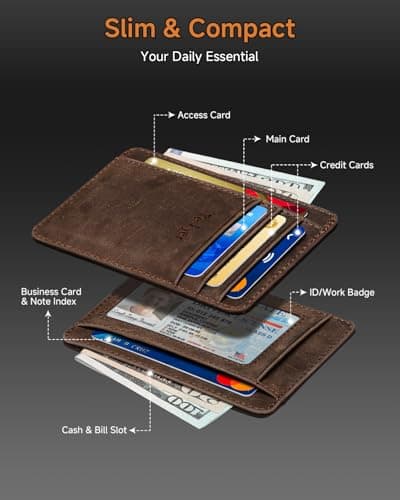 Teskyer Leather Gifts for Men, Premium Leather Gift Set with Slim Wallet, Travel Luggage Tag & Car Keychain, Elegant Gift Box for Father's Day, Birthday, Anniversary, Retirement & Graduation - Coffee - Thumbnail 2