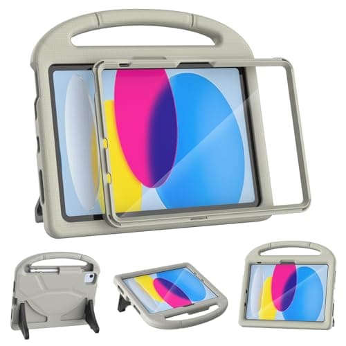 YIHE Kids Case for iPad (A16) 11th Generation 11 Inch 2025 & iPad 10th Generation 10.9 inch 2022, with Built-in Screen Protector and Stable Stand, Full Body Shockproof Protective Cover - Light Grey