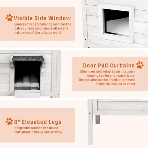 BRIOPAWS Outdoor-Cat-House-Insulated | Feral-Cat-Shelter for Winter | Weatherproof | Large Wooden Pet House for Multiple Cats | Foldable Ladder | Acrylic Side Window | White - Thumbnail 5