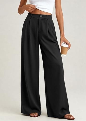 KIRUNDO Dress Pants Women 2026 Summer Polka Dot Palazzo Wide Leg Trousers Flowy Business Casual Slacks for Work with Pockets(Black, Small) - Thumbnail 2