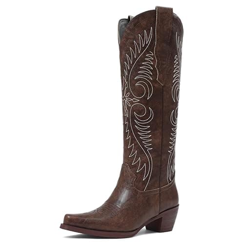 Erocalli Fashion Cowboy Boots for Women Knee High Embroidered Western Cowgirl Boots 2026 Spring - Wide Calf, Snip Toe, Pull On, Long Boot, Low Heel, Rodeo, Festival Ready, Country Style - Image 1