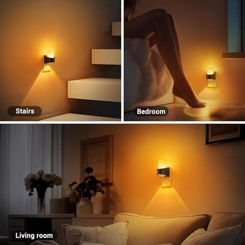 JandCase Amber Night Lights Plug into Wall, Decorative Night Light with Dusk to Dawn Sensor, Adjustable Brightness, Amber Nightlight Plug in for Kids, Bathroom, Hallway, Bedroom, Stairway - Thumbnail 4