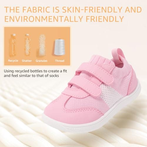 STQ KIDS Toddler Wide Toe Box Shoes Toddler Girls Barefoot Shoe Sneakers Kids Tennis Non Slip Breathable Comfortable First Walking Daily Wear School Activities Outdoor Water Pink Infant Size 4 - Thumbnail 4