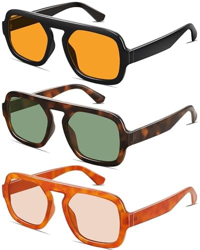 YMRFW Retro Square Aviator Sunglasses for Women Men 70s Vintage style Shades Trendy Flat Top UV Protection Sun Glasses - Thumbnail 2