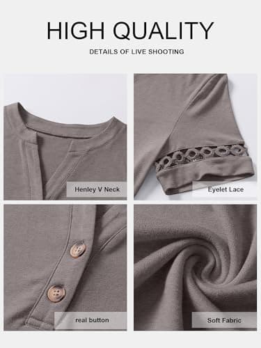 ANRABESS Womens Short Sleeve Tops Henley V Neck Blouses Dressy Casual 2026 Summer Trendy Tee Shirts Work Business Outfits Gray Taupe Small - Thumbnail 6