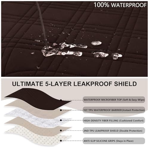 Eusalioy 100% Waterproof Couch Cover for Dogs, Anti-Slip Washable Sofa Cover with Elastic Straps & Side Pockets, Durable Furniture Protector for Kids, Pets & Dogs (Armchair 23", Chocolate) - Thumbnail 2