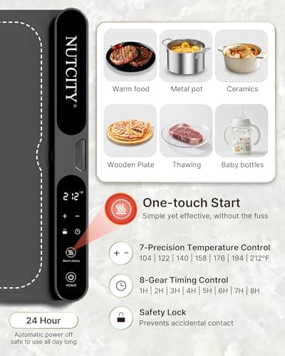 NUTCITY Warming Mat for Food Extra Large, 40" x 15" - Fast Full Surface Heating, Foldable Warming Trays for Food, Food Warming Mat with 7 Temp Settings & 8-Hour Timer for Buffets Party, Gathering - Thumbnail 3