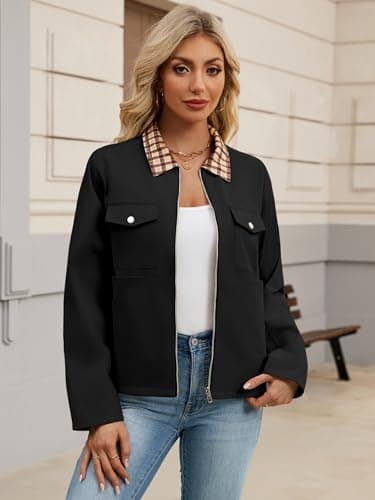 UEAL Spring Jackets For Women 2026 Trendy Black Light Zip Up Cute Summer Jacket Coats Medium Black - Thumbnail 2