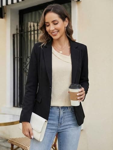 Funlingo Women Blouses Dressy Casual Asymmetric Square Neck 3/4 Length Sleeve Womens Tops Business Work Shirts Spring Clothes 2026 Beige M - Thumbnail 3