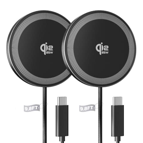 2Pack Magnetic Wireless Charger 25W Fast Charger for iPhone 17/16/15/14/13/12 Series & AirPods, Portable Wireless Charging Pad for Travel Home Office Desk, 9.8FT-Black