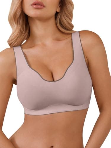Aoysky Womens Seamless Bras Color Block Wireless No Underwire Bra Supportive Comfortable Tshirt Bras Pink - Image 1