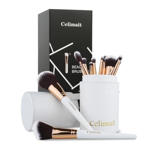 Makeup Brushes Set Professional & Beginner Friendly with Uniquely Designed Case, Soft Synthetic Bristles for Foundation Contour Blush Concealer Highlight Blending Eyeshadow, 12Pcs (Milky White)