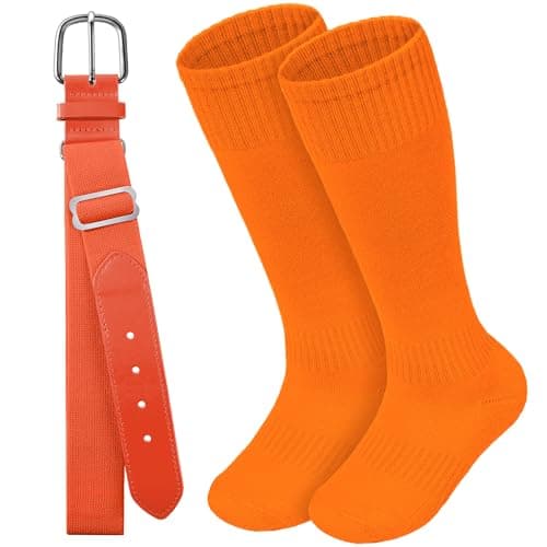 HONGTEYA Youth Baseball Socks and Belt Combo Set,Youth Softball Socks and Adjustable Baseball Belt for Boys Girls (Orange-03, 13-16 Years) - Image 1