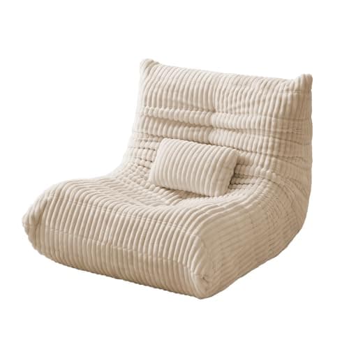 Bean Bag Chair with Lumbar Pillow, Gaint Bean Bag Chairs for Adults, Oversized Corduroy Beanbag Chair with Memory Foam Filled, Lazy Floor Sofa for Reading Gaming Living Room Bedroom (Beige) - Image 1