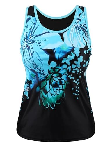 Firpearl Tankini Tops for Women High Neck Swim Top Bathing Suit Tops Modest Swimsuits Tank Top XXL/14-16 Ombre Blue Floral - Image 1