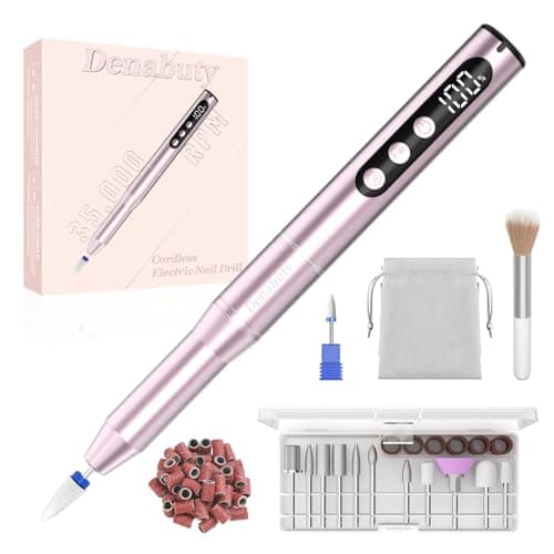 Denabuty Electric Nail Drill Cordless, 35000RPM Portable Electric Nail File with LCD Display and 12 Nail Drill Bits for Acrylic & Gel Nails, Professional Manicure & Pedicure Kit Set Pink