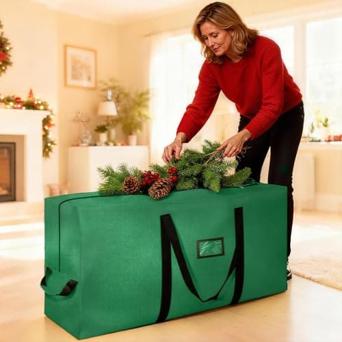 Christmas Tree Storage Bag 9 Ft, Tree Bags for Storage 9 Foot Christmas Tree Bag Storage Box - Strong, Extra Large, Waterproof, Reinforced Handles, Dual Zippers, Wide Opening Green Xmas Tree bag - Thumbnail 2