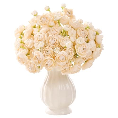 U'Artlines Ranunculus Artificial Flower, 40 Pcs Mini Ranunculus Bulk Flowers for DIY Bouquet Home Office Centerpieces Arrangements Bridal Shower Wedding Decorations Creamy - Thumbnail 2