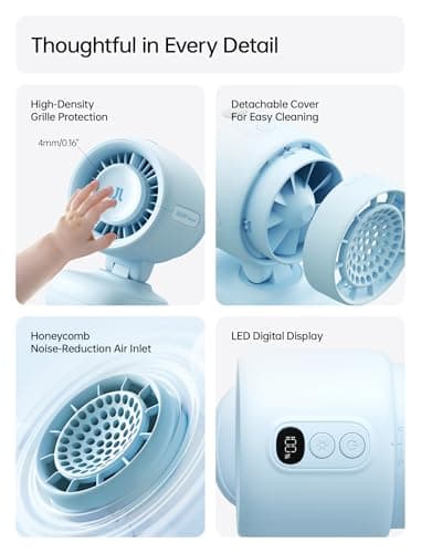 JISULIFE 2026 Clip Fan – Small & Stylish with 38H Cooling, Soft Night Light, One‑Click Detachable for Stroller or Desk, Safe Stroller Fan for Crib Car Seat Nursery Travel, Gifts for Baby Mom (Blue) - Thumbnail 4