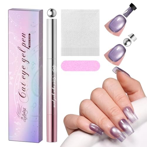 GELLAKTIK One-Step Cat Eye Gel Nail Pen, 7-in-1 Magnetic Polish with Detachable Magnet (Snaps onto Tip), No Base/Top Needed, Twist Precision & Vitamin E Formula, Salon Cat Eye at Home (Amethyst Glow) - Image 1