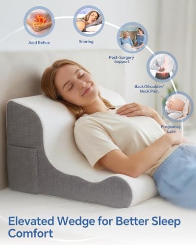 Wedge Pillow Headboard, Ergonomic Memory Foam Bed Wedge Pillow for After Surgery, Acid Reflux & Snoring Relief, Elevated Pillow for Sleeping, Sitting Up, Reading, TV, Back Support & Leg Elevation - Thumbnail 2