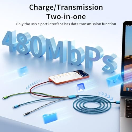 Travel Dual Type C 4 in 1 Charging Cable, Mulit Charging Cable USB C Port Date Transfer, Universal Charging Cables for All Devices,Travel Phone Charger for iPhone Series/Samsung/Tablets/PS - Thumbnail 3