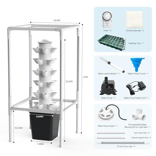JESLED Hydroponic Tower with 5000K Full-Spectrum Grow Lights, 30 Pods Vertical 6 Tiers Hydroponic Tower, Hydroponics Growing System for Indoor Herbs, Fruits and Vegetables, High 37" - Thumbnail 6