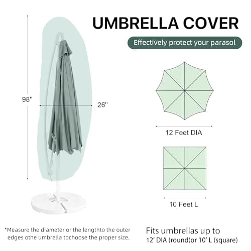 DEER LAND Patio Umbrella Cover, Waterproof Outdoor Umbrella Cover, PU-Coated Polyester Parasol Umbrella Cover with Zipper, Adjustable Strap and a Support Pole, UPF 50+ Windproof Design - Thumbnail 2