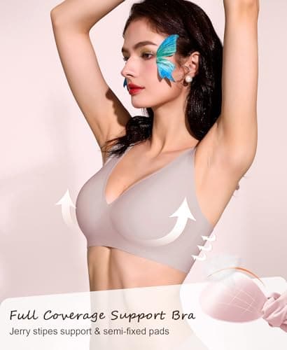 Ganado Deep V Wireless Bras for Women No Underwire Push Up Seamless Padded Comfort Bra Supportive Wirefree Bralette (Pink, Small) - Thumbnail 3
