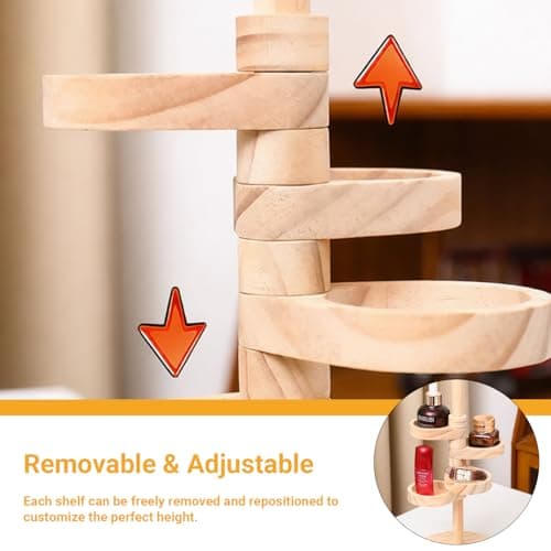 DegoCython Wooden Rotating Display Shelf, 4-Tier 360° Independent Rotating Spiral Organizer, Adjustable Jewelry Holder for Earrings Rings Necklaces - Thumbnail 4