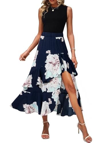 Dokotoo Summer Dresses for Women 2026 Elegant Classy Spring Floral Boho Cocktail Wedding Guest Dresses Womens Midi Dress Vacation Beach Outfits Formal Women's Dress Blue - Image 1