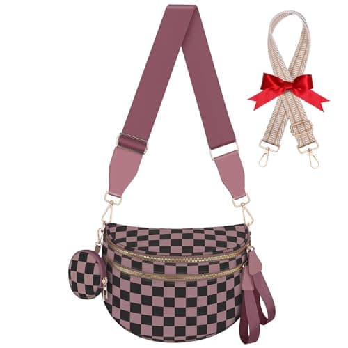 Bum Bags for Women Checkered Crossbody Bag Large Nylon Belt Purse Fanny Packs, Bonus with a Extra Strap - Image 1