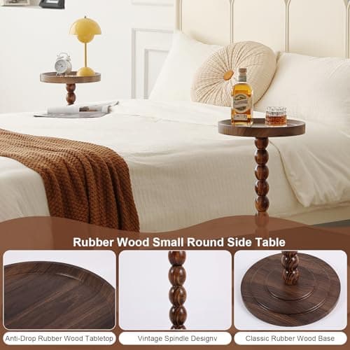 TRUNYAQI Small Drink Table, Round Drink Side Tables for Small Spaces, Wood Martini Table for Bedside and Sofa Couch, Pedestal Cocktail Coffee End Table for Living Room, Bedroom, Corners (Walnut) - Thumbnail 5