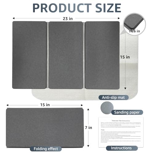 Sisher Large Stone Dish Drying Mat For Kitchen Counter,Quick Dry Diatomaceous Earth Drying,Water Absorbing,Easy To Store,Foldable For Dish Racks, Bottles, Cups, And Cutlery.(24" × 16" Dark Gray) - Thumbnail 6